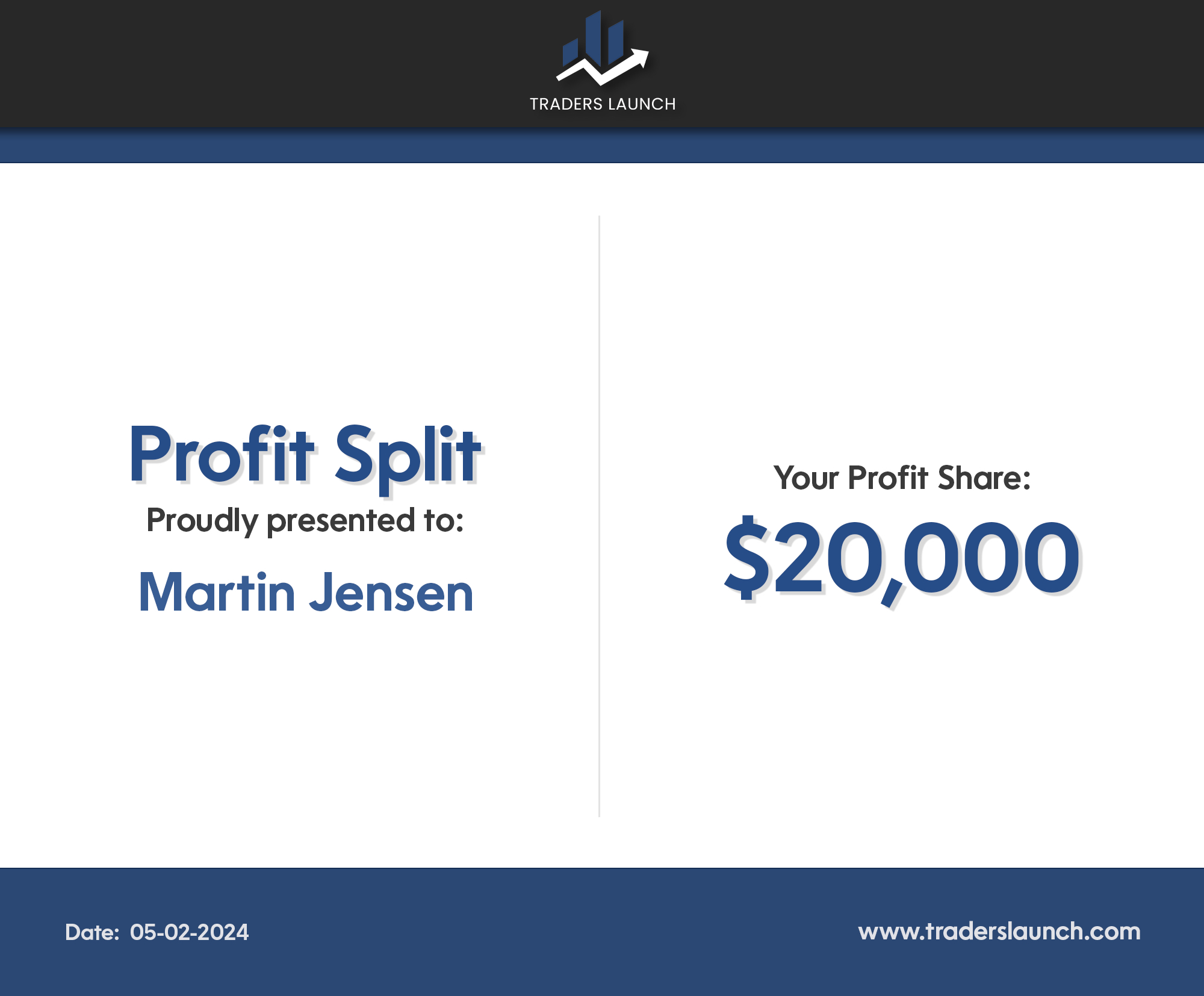Another $20,000 payout for Martin Jensen! Consistent profits and fast withdrawals with Traders Launch.
